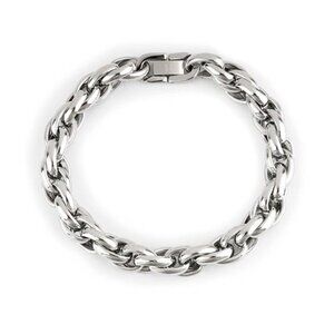 Thick Silver Bracelet, Stainless Steel, Men's Rope Chain Bracelet